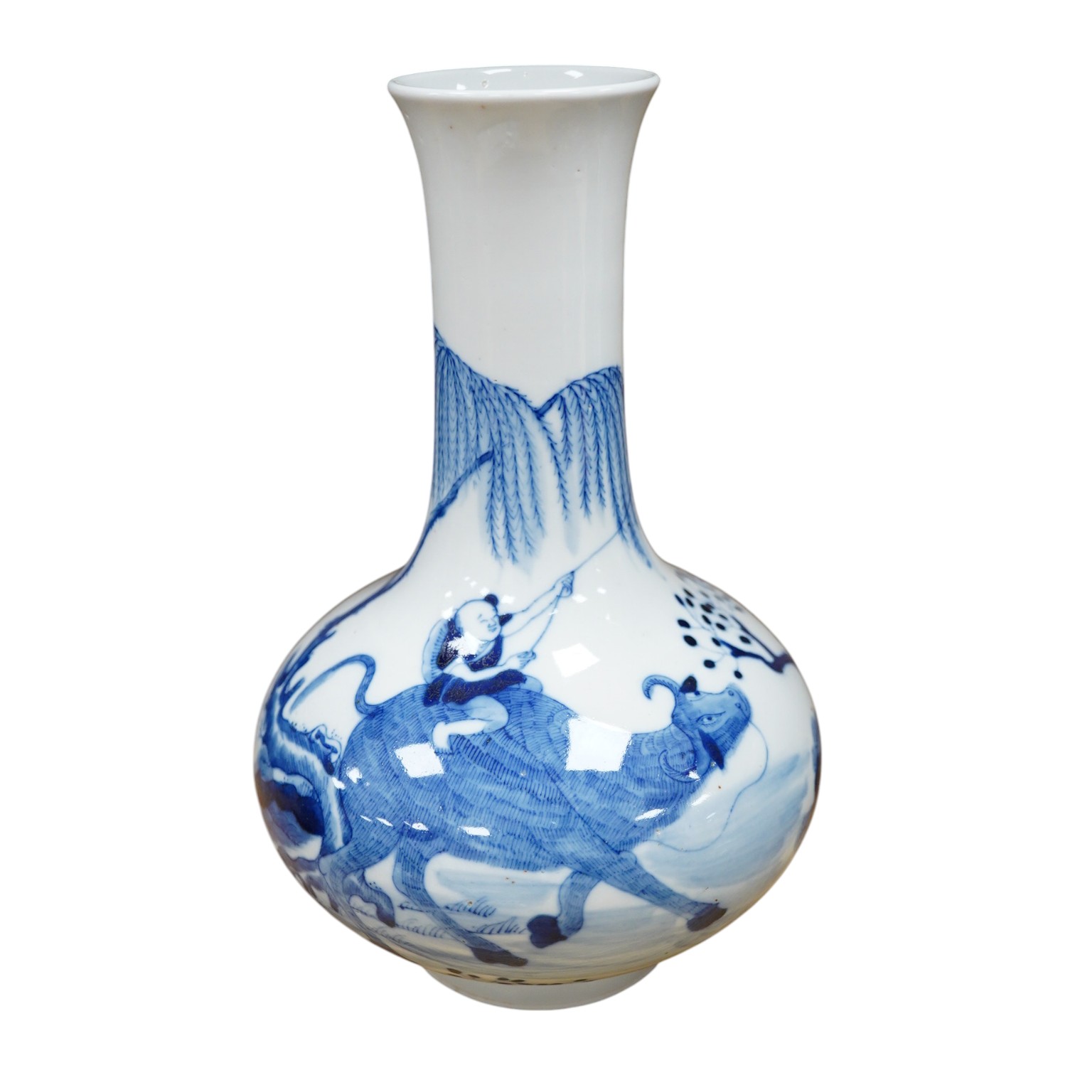 A Chinese blue and white glazed porcelain bottle vase, 27cm high. Condition - good